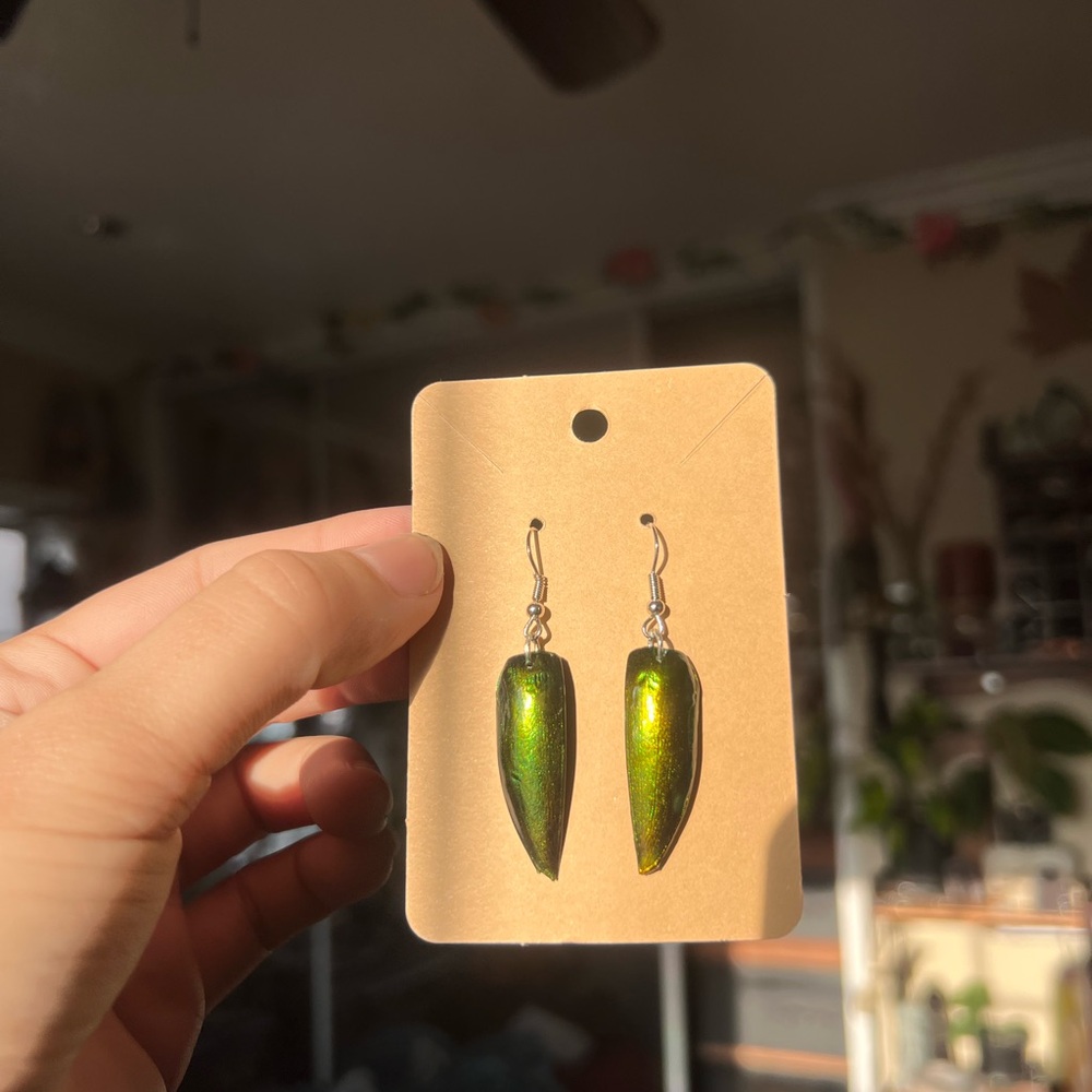 Iridescent Green Drop Earrings